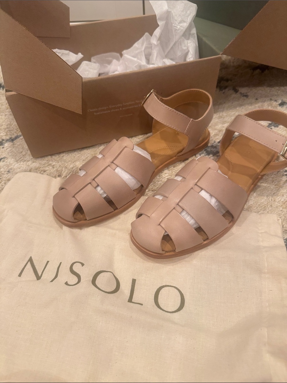 NWT Nisolo Mira Fisherman Sandal size 9 greige